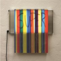 Oliver Scharfbier: Super, 2010; tape, marker, lightboard, 60 x 60 cm, courtesy Galerie zone B, Berlin.